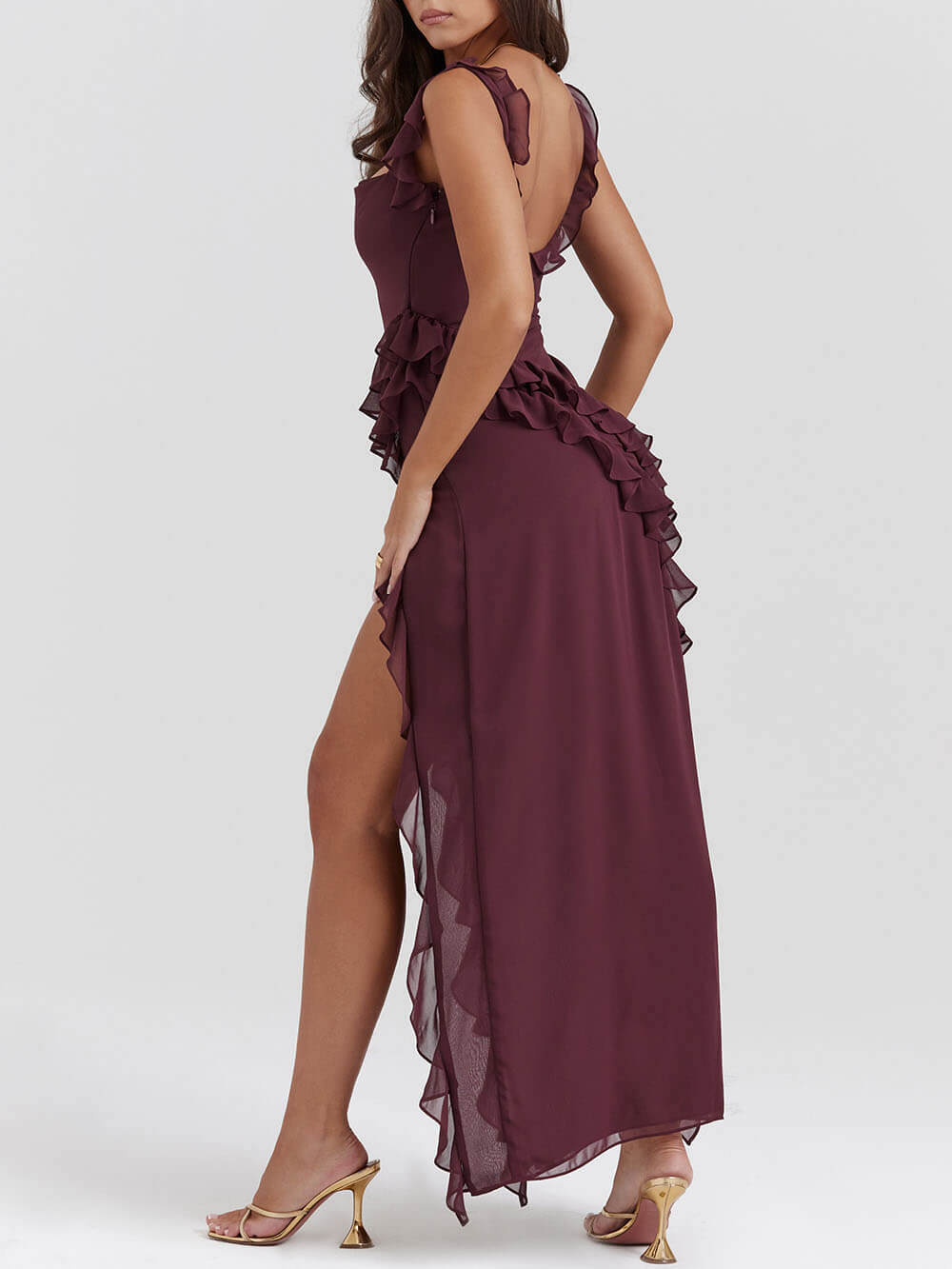 Iris - Ruffled Asymmetrical Maxi Dress - VibeSoothe