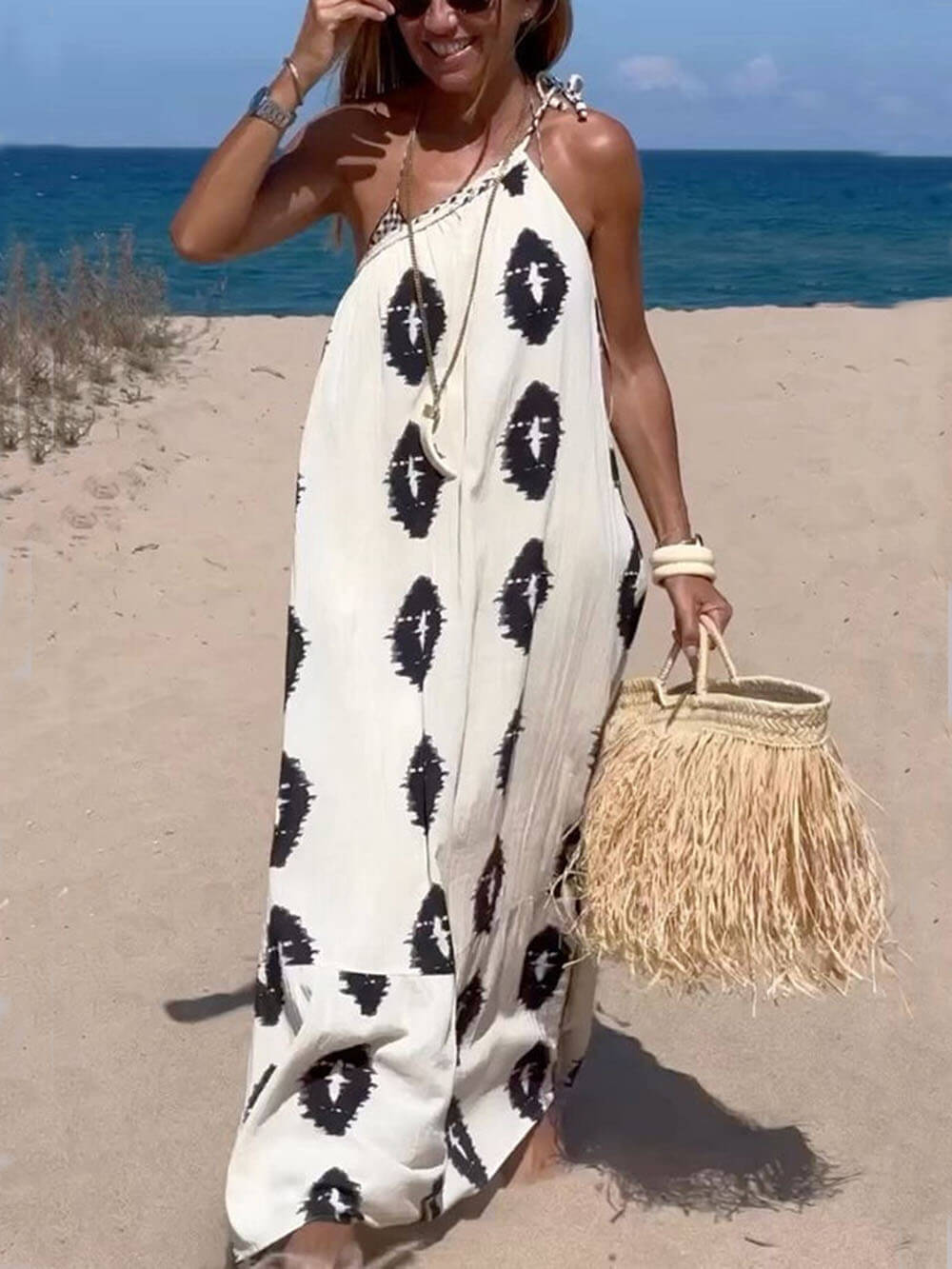 Aztec-Whispers One-Shoulder Maxi Dress - VibeSoothe