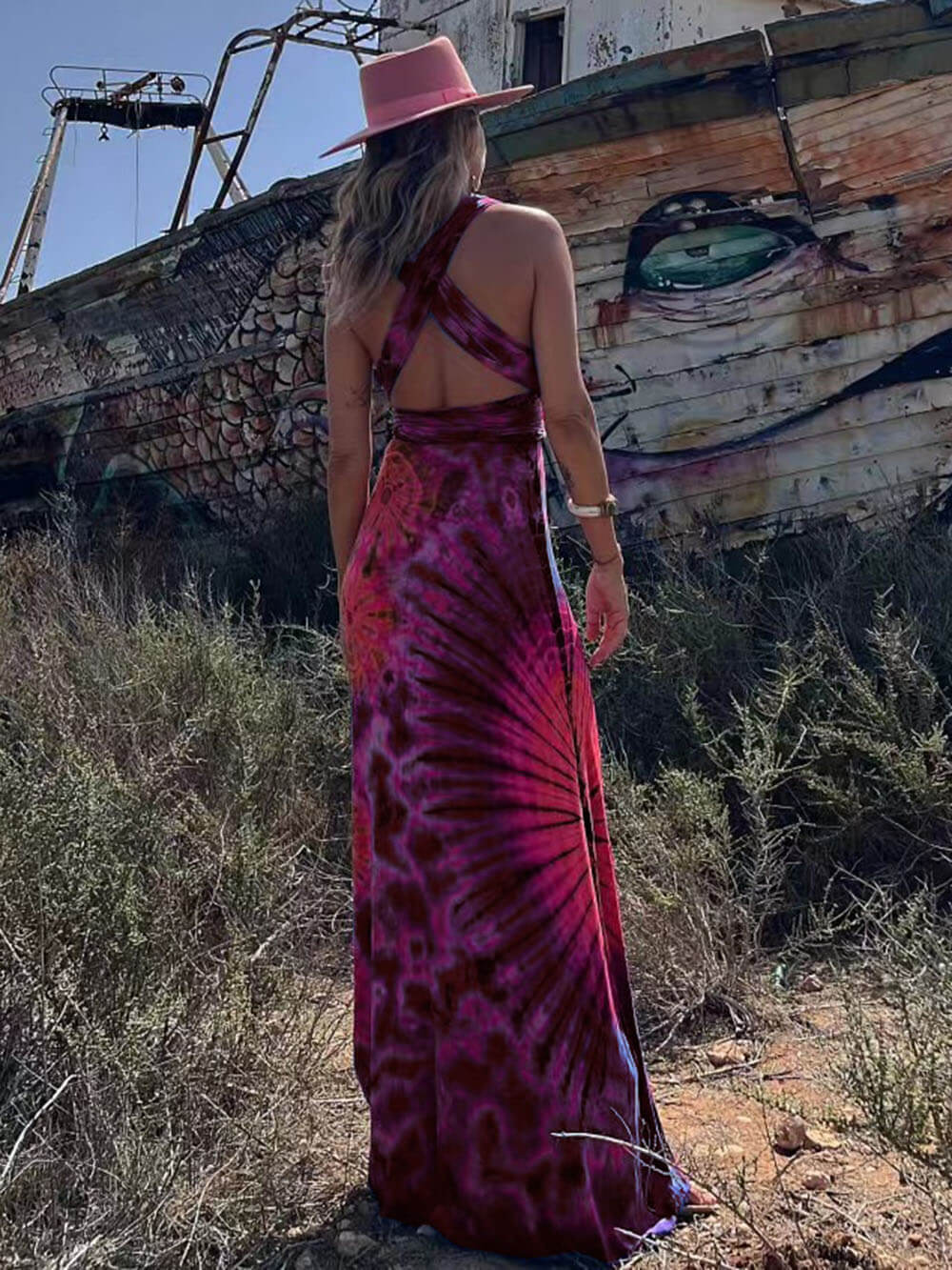 Aurora - Printed Sleeveless V-Neck Maxi Dress - VibeSoothe