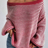 Women's Off-neck Shoulder-baring Sweater Contrast Color - VibeSoothe