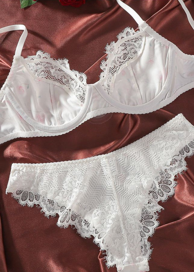 Elena Floral White Lace Lingerie Set – Underwire Bra and Panty