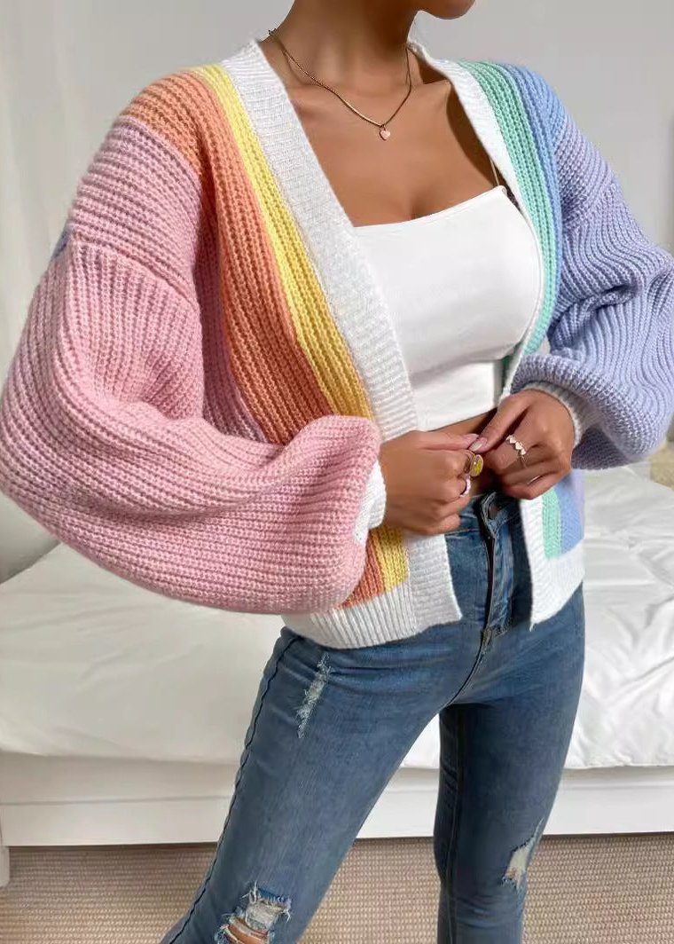 Colorblock Open Front Patchwork Cardigan