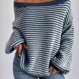 Women's Off-neck Shoulder-baring Sweater Contrast Color - VibeSoothe