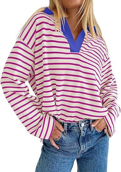 Casual Long Sleeve Color Matching Neckline Embroidered Pullover Sweatshirt - VibeSoothe