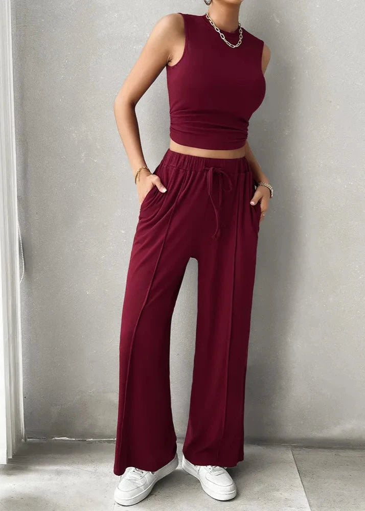 Urban Allure - Sleeveless Top and Wide-Leg Pants Set