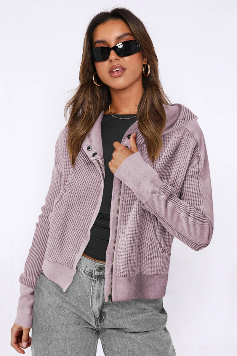 Patchwork Zipper Sweater - Long Sleeve Casual Cardigan