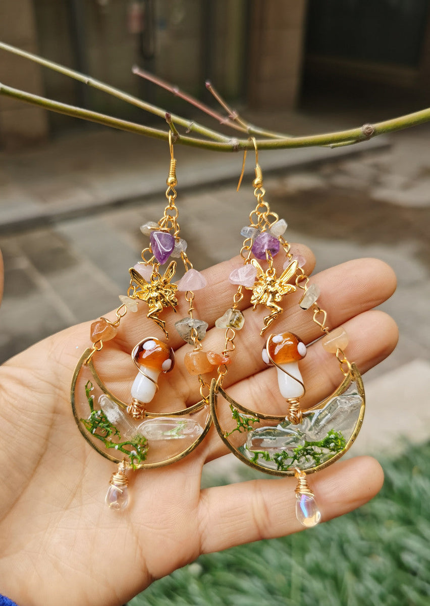 Boho Quartz Earrings - Mushroom Forest - VibeSoothe