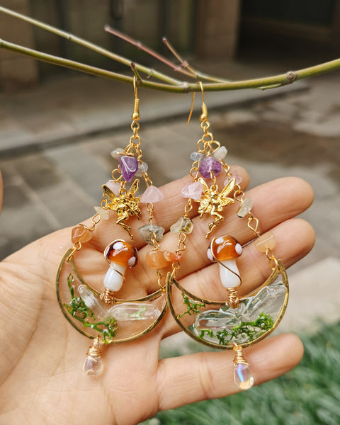 Boho Quartz Earrings - Mushroom Forest - VibeSoothe