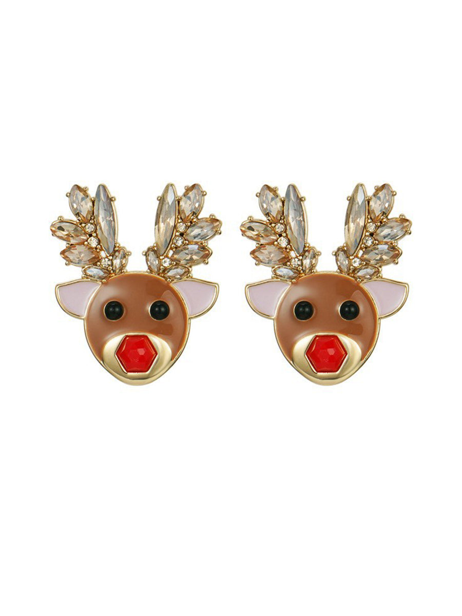 Christmas Earrings Red Nosed Elk - Rudolph - VibeSoothe