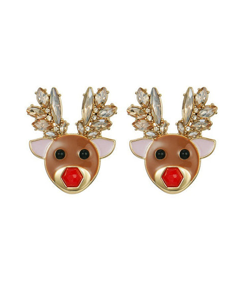 Christmas Earrings Red Nosed Elk - Rudolph - VibeSoothe