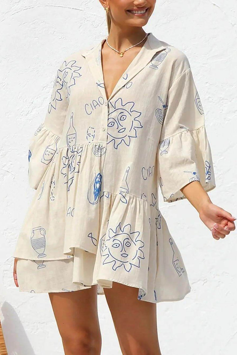 Sunny Siesta - Ethnic Style Loose Shirt Short Dress