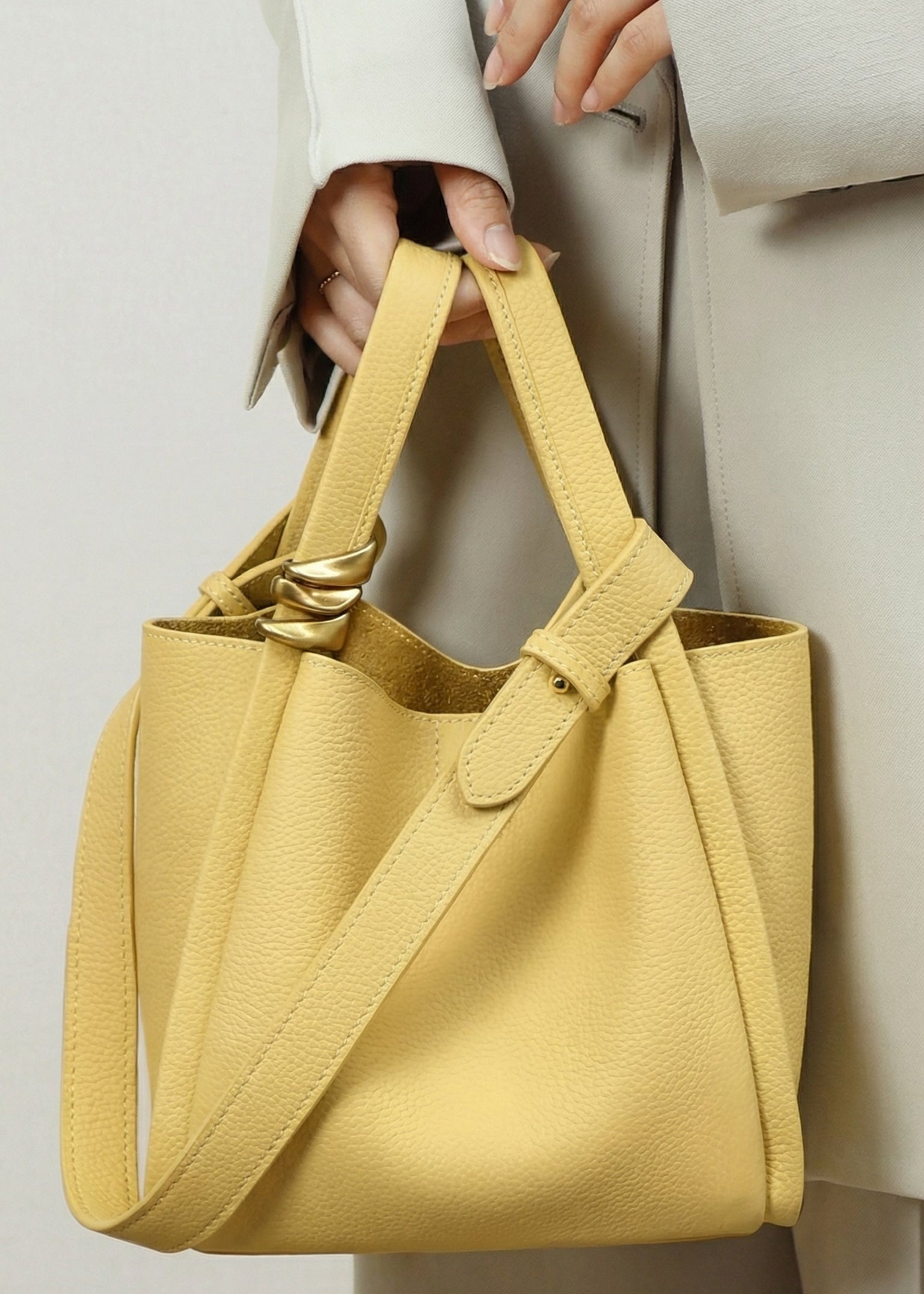 luxury genuine leather bucket tote bag minimalist designer women handbag