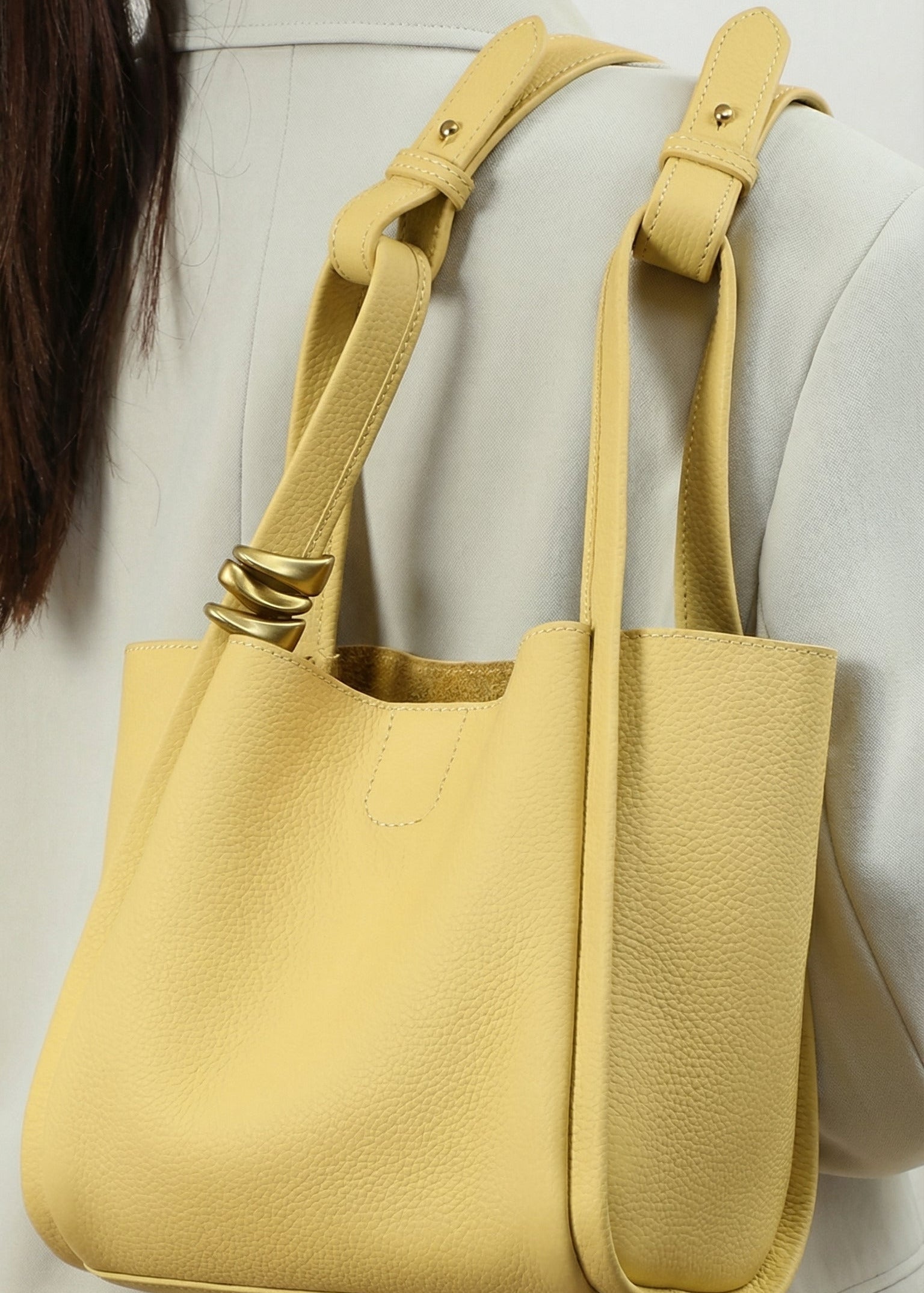 luxury genuine leather bucket tote bag minimalist designer women handbag
