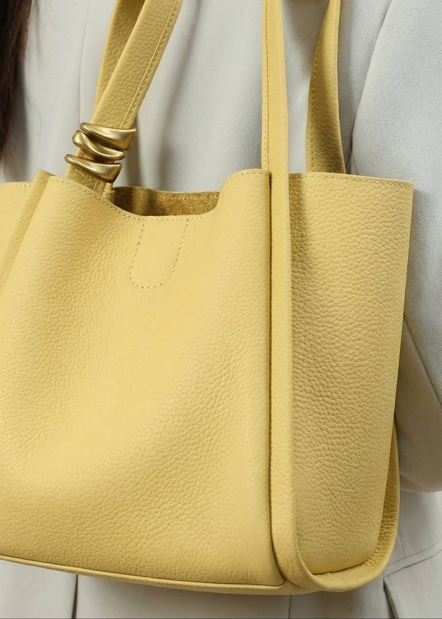luxury genuine leather bucket tote bag minimalist designer women handbag