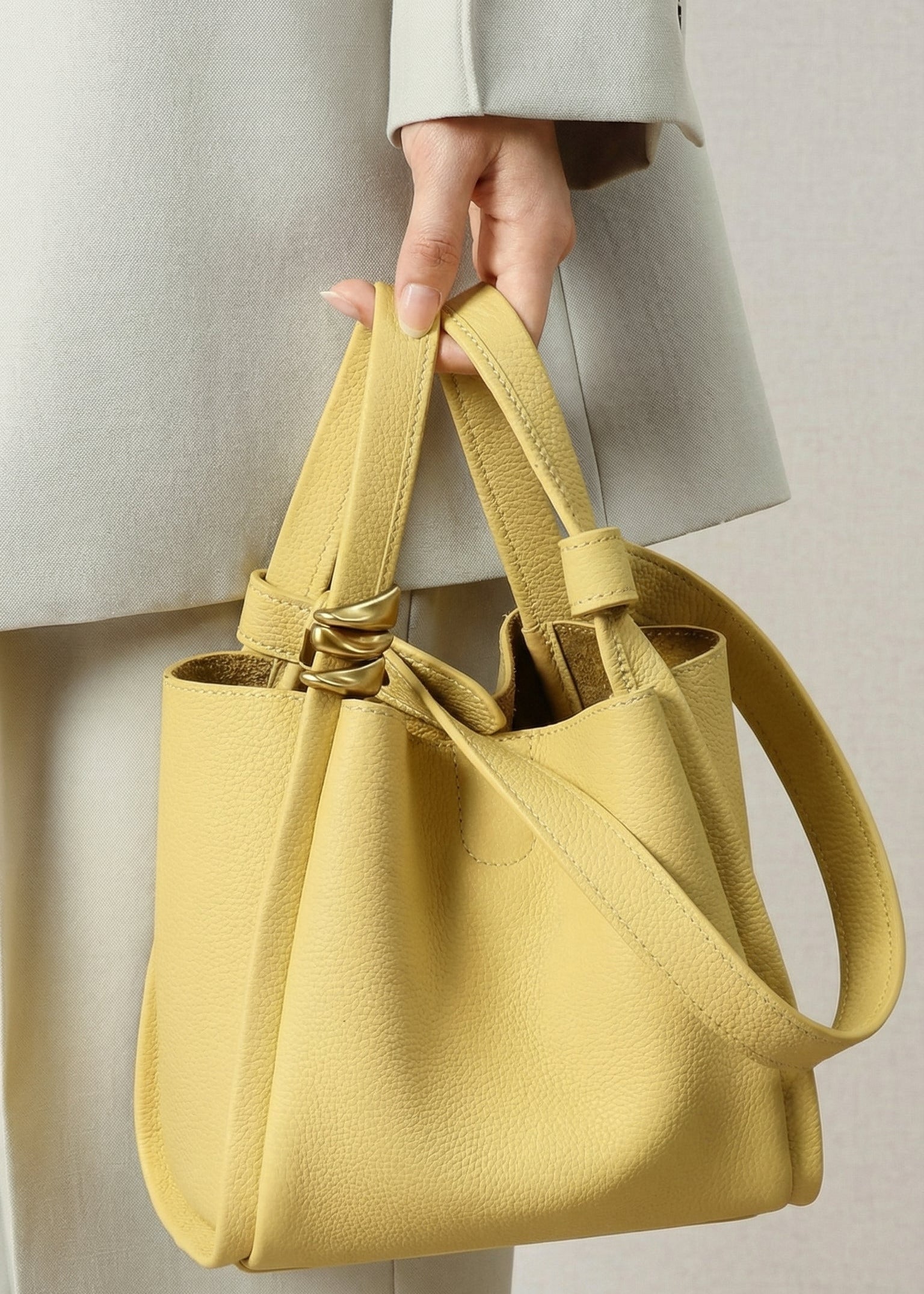luxury genuine leather bucket tote bag minimalist designer women handbag