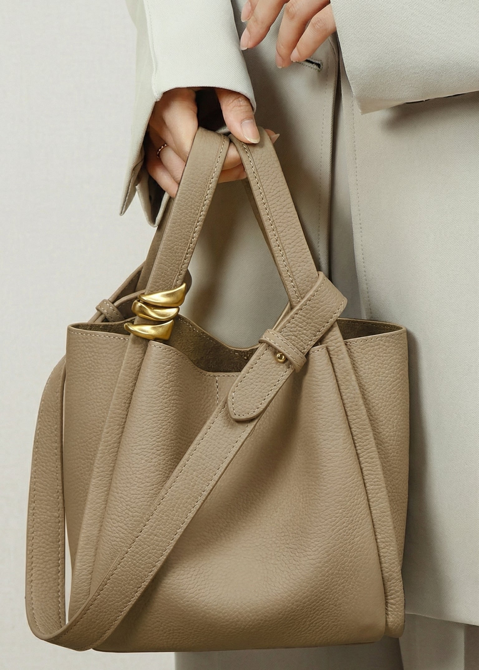 luxury genuine leather bucket tote bag minimalist designer women handbag
