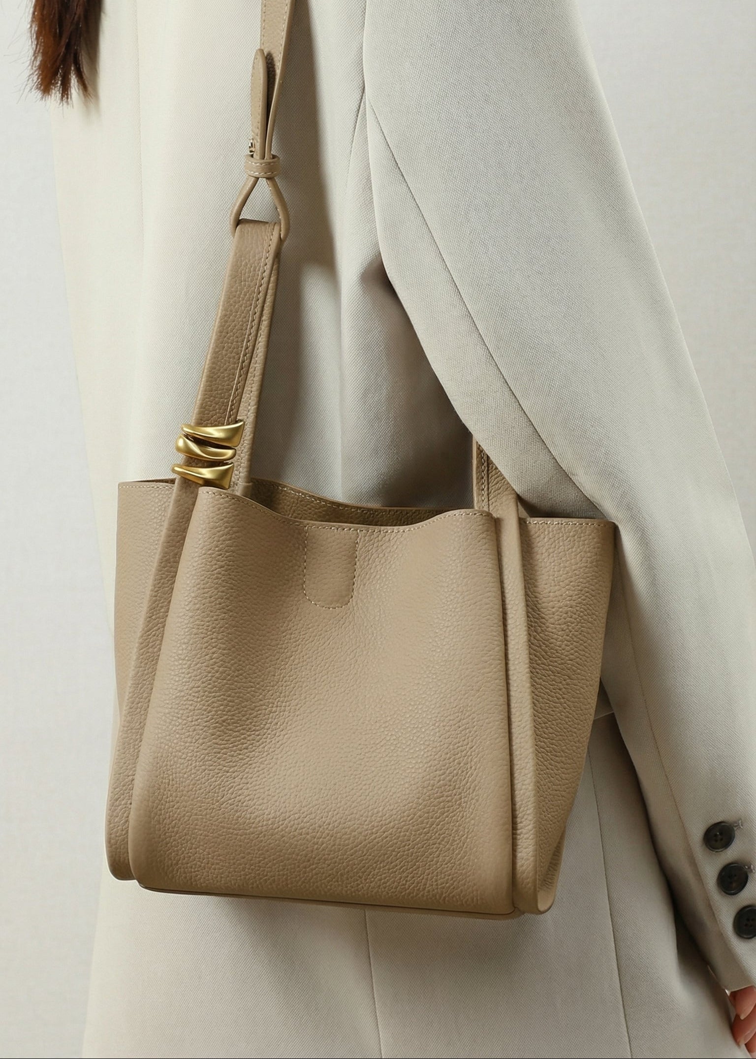 luxury genuine leather bucket tote bag minimalist designer women handbag