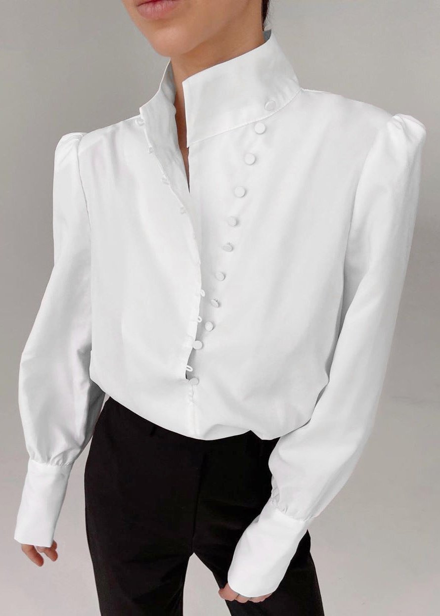 High-Neck Button Detail Blouse