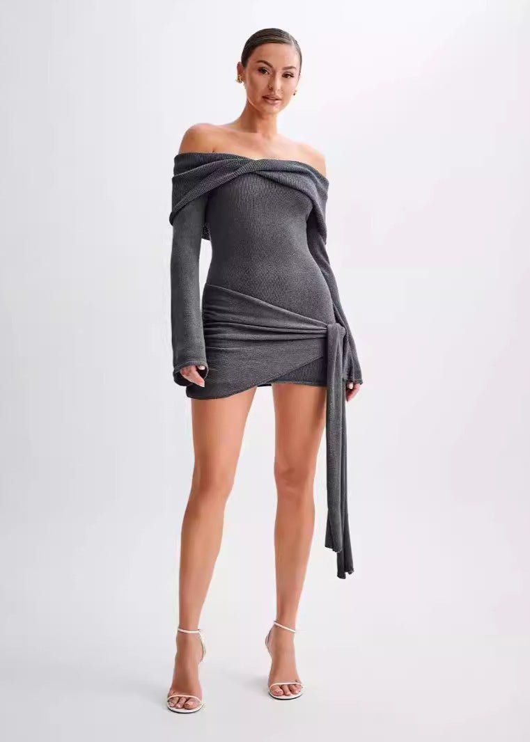 Off-Shoulder Knitted Wrap Dress - Modern Elegance