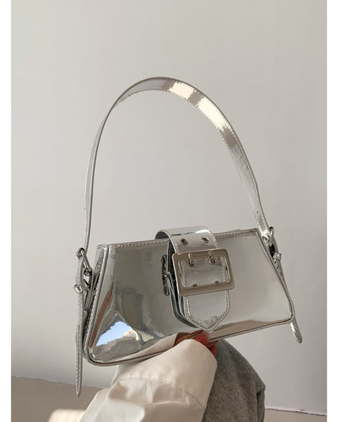 Glossy-Buckle Patent Leather Bag - VibeSoothe