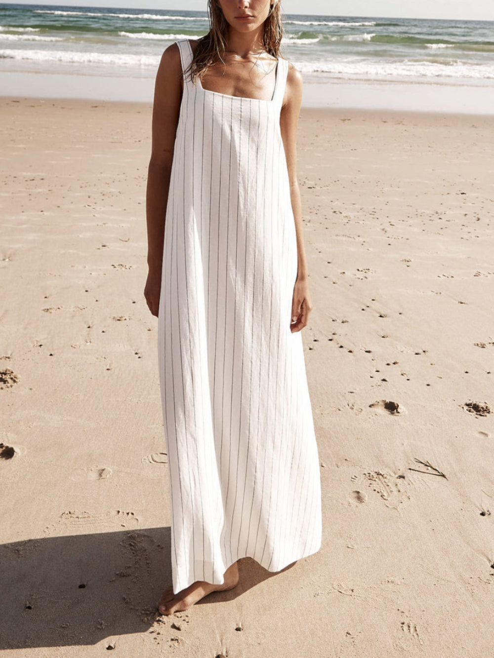 Azure-Stripes Beach Maxi Dress - VibeSoothe