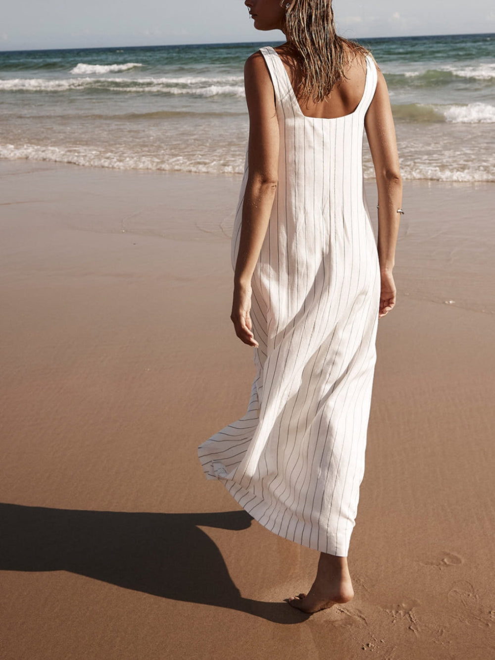 Azure-Stripes Beach Maxi Dress - VibeSoothe