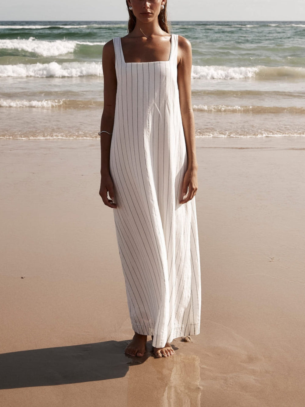 Azure-Stripes Beach Maxi Dress - VibeSoothe