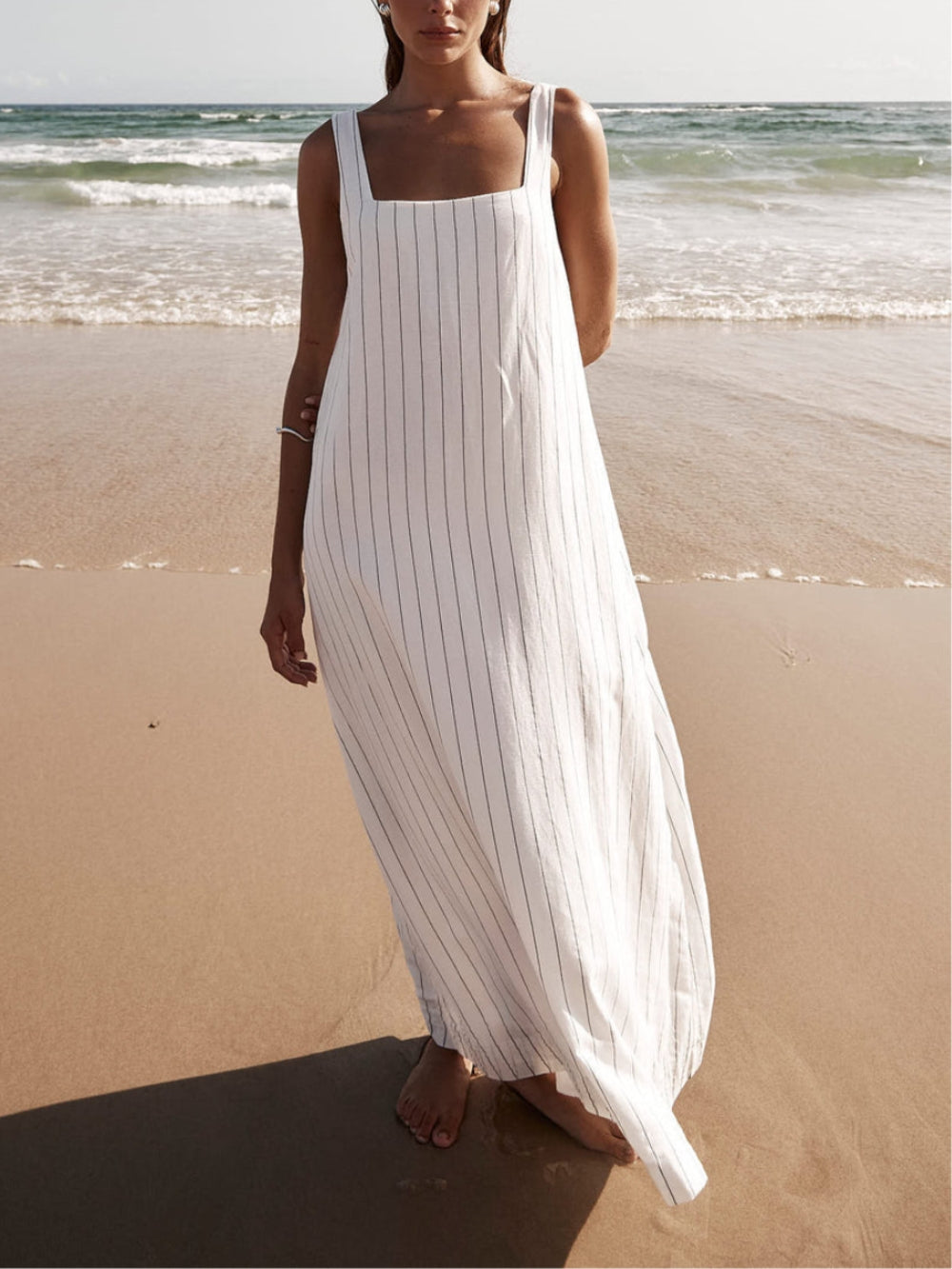 Azure-Stripes Beach Maxi Dress - VibeSoothe