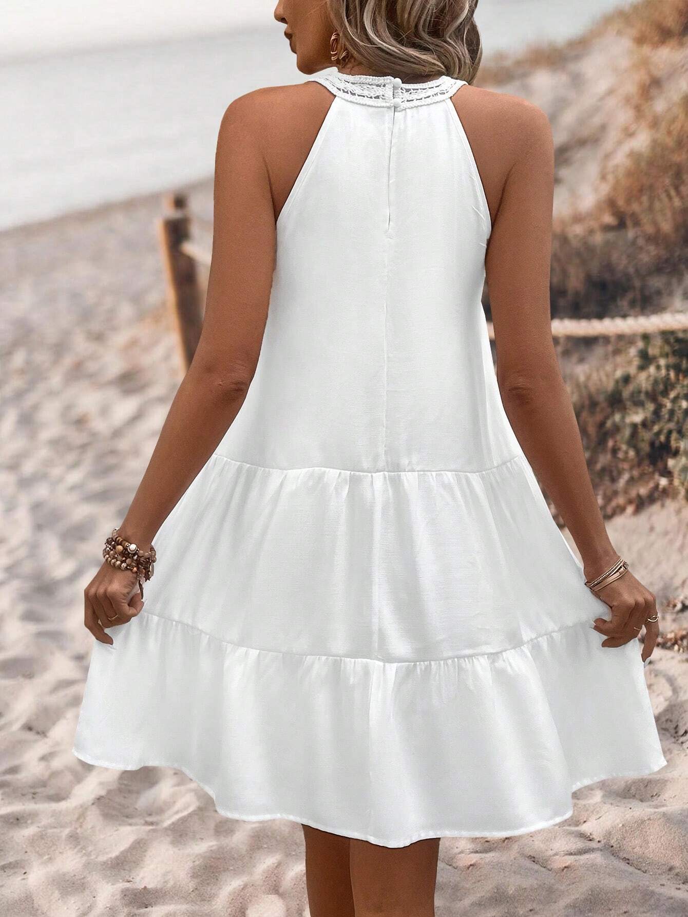 Amelia - Boho White Lace Mini Dress - VibeSoothe