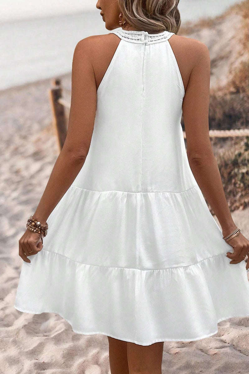 Amelia - Boho White Lace Mini Dress - VibeSoothe