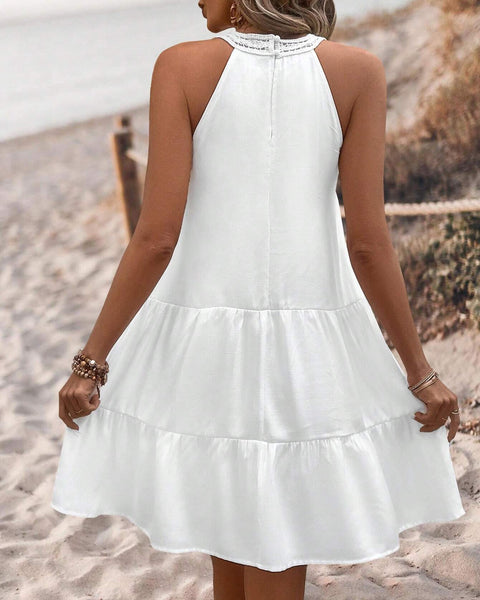 Amelia - Boho White Lace Mini Dress - VibeSoothe