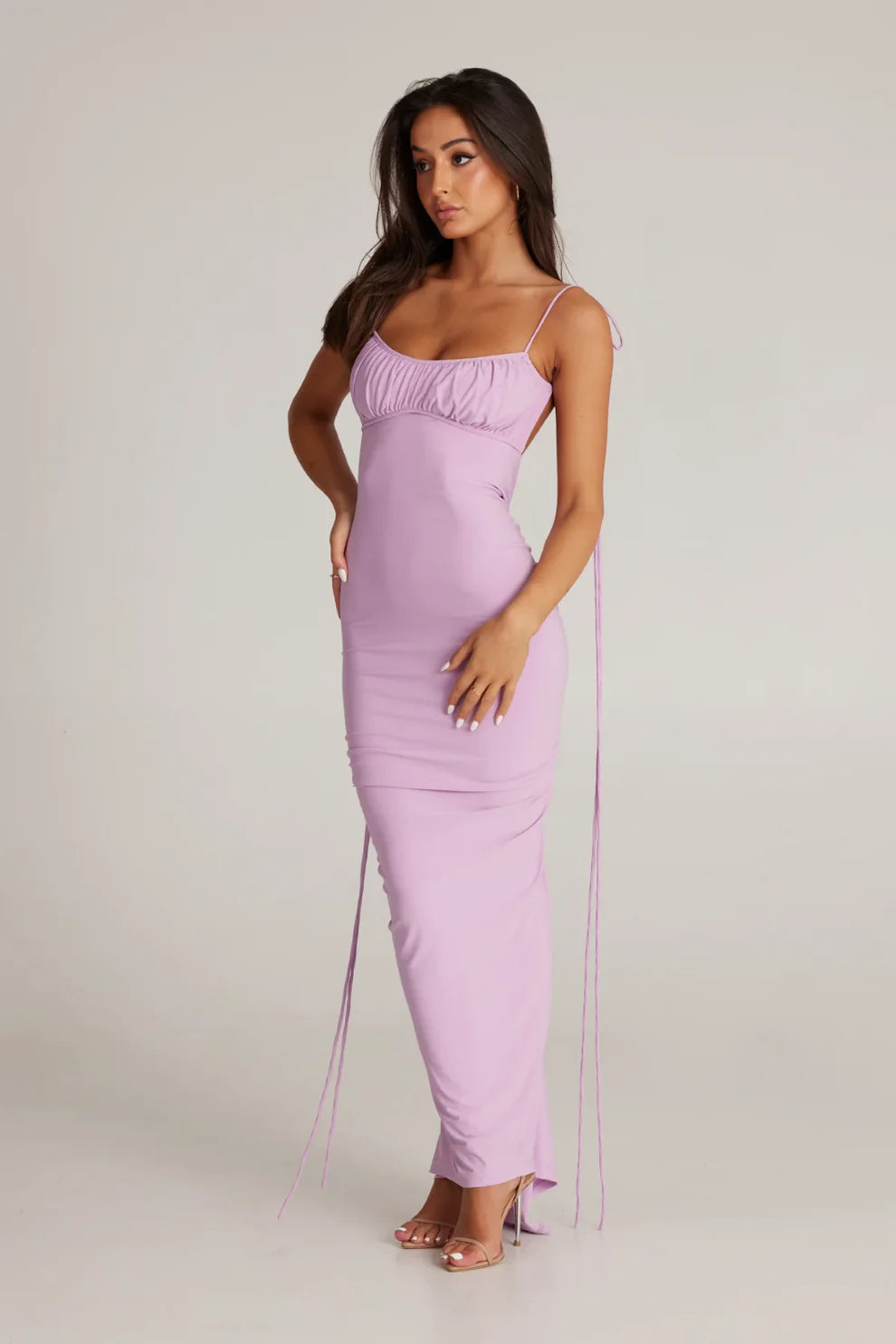 Isabella Grace - Gathered Backless Maxi Dress - VibeSoothe