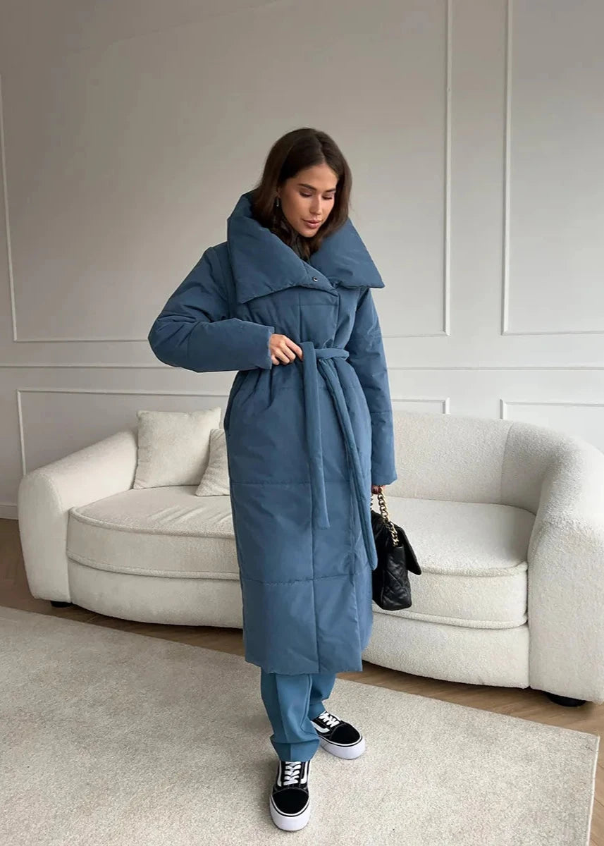 Belted Oversized Stand Collar Coat