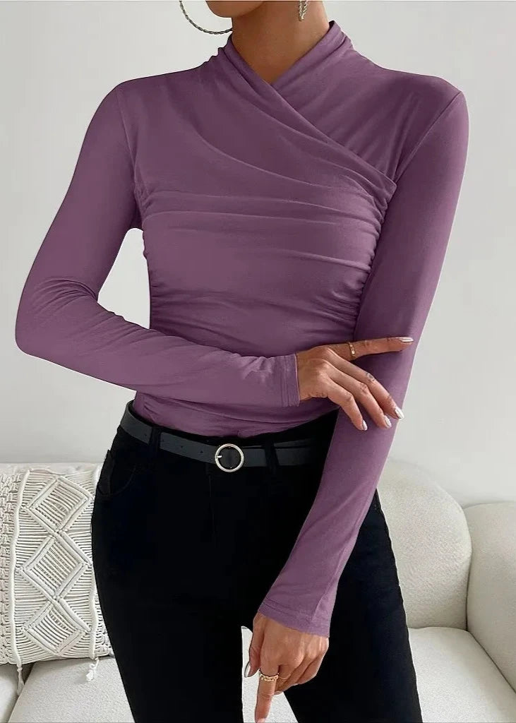 Elegant Cross Collar Long Sleeve Top