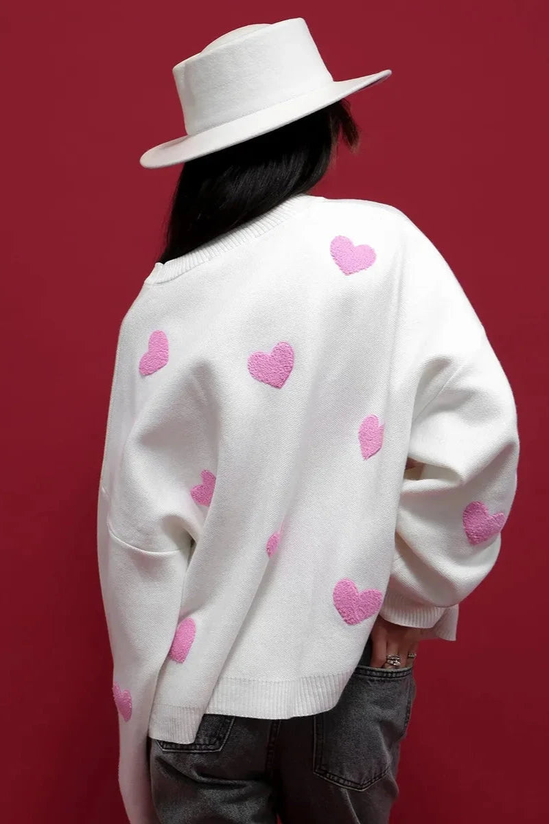 Love-Embroidered Heart Sweater - Cozy Women's Knitwear