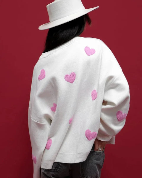 Love-Embroidered Heart Sweater - Cozy Women's Knitwear