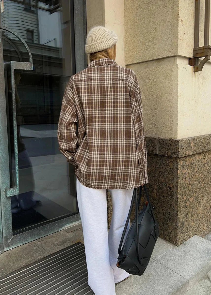 Chemise à carreaux à manches longues tendance pour femme