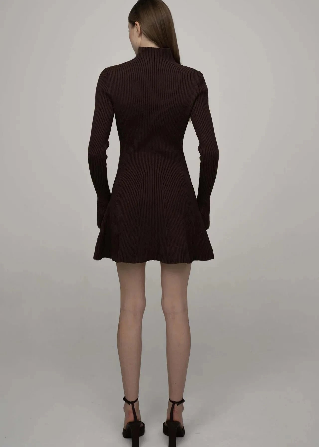 Autumn Chic - Ribbed Knit Turtleneck A-Line Dress