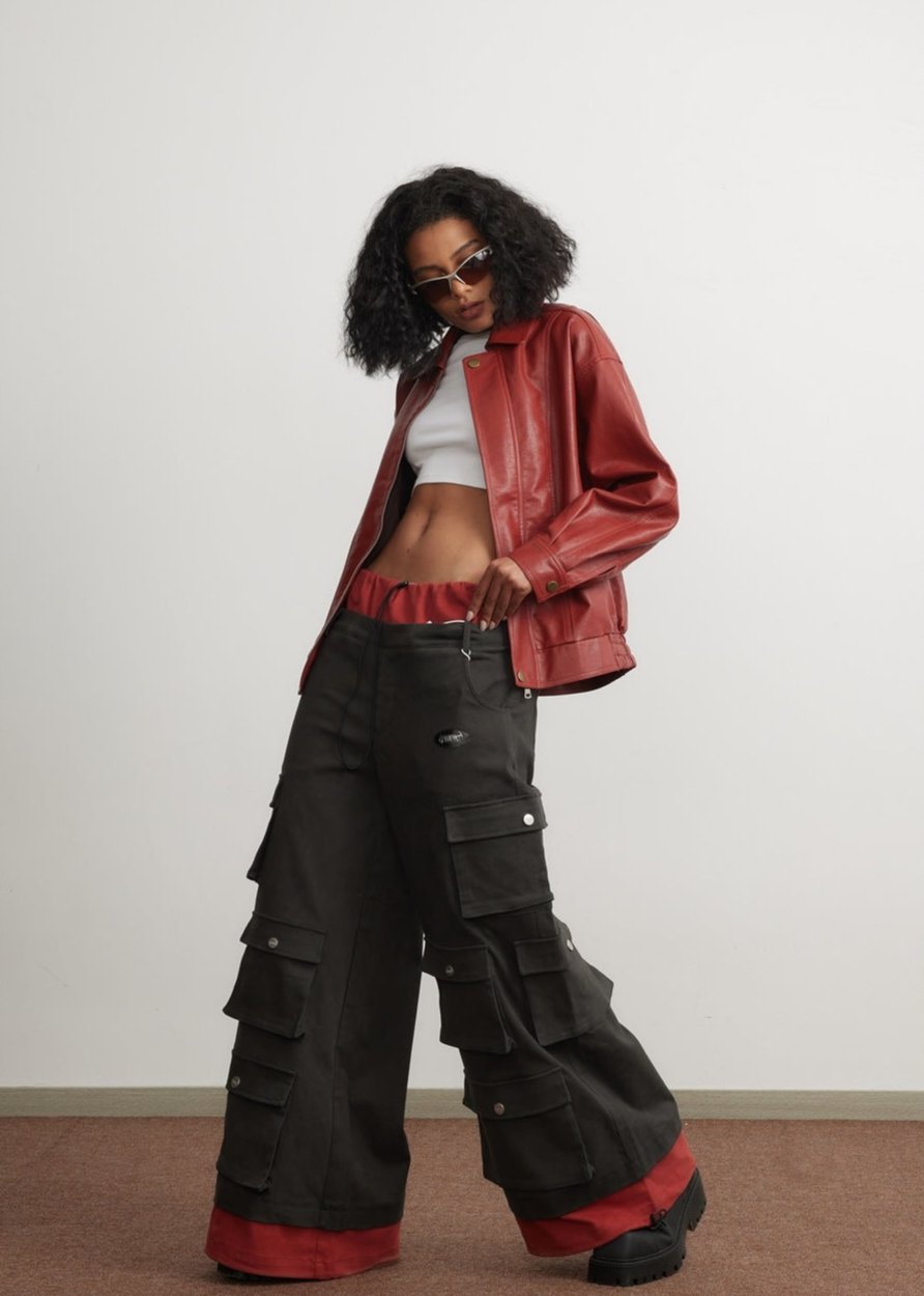 Cropped Red Leather Jacket - Unisex Fashion