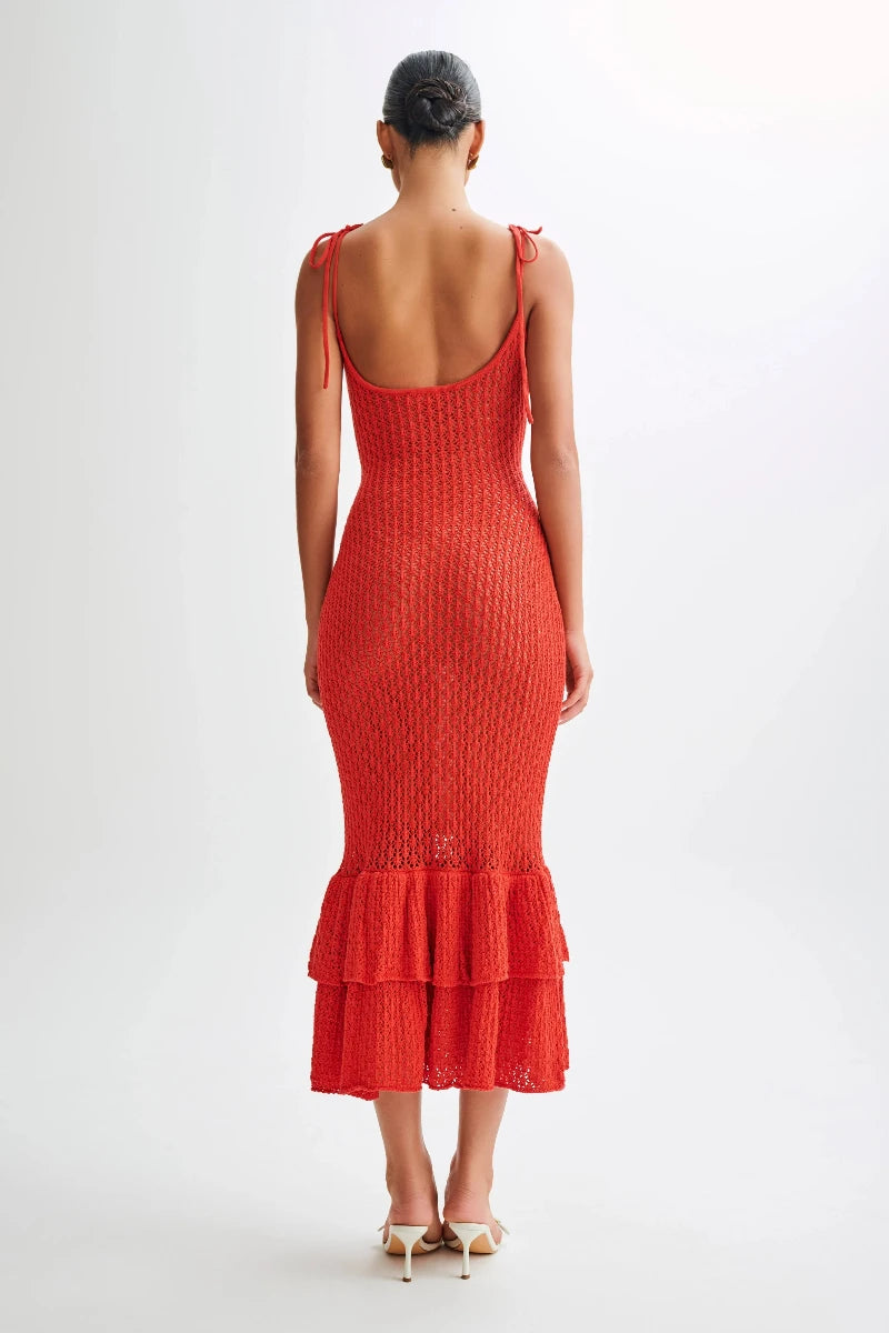 Valencia Rouge - Knitted Fishtail Midi Dress