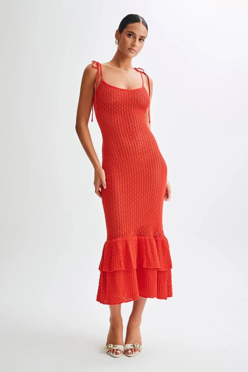 Valencia Rouge - Knitted Fishtail Midi Dress