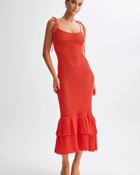 Valencia Rouge - Knitted Fishtail Midi Dress