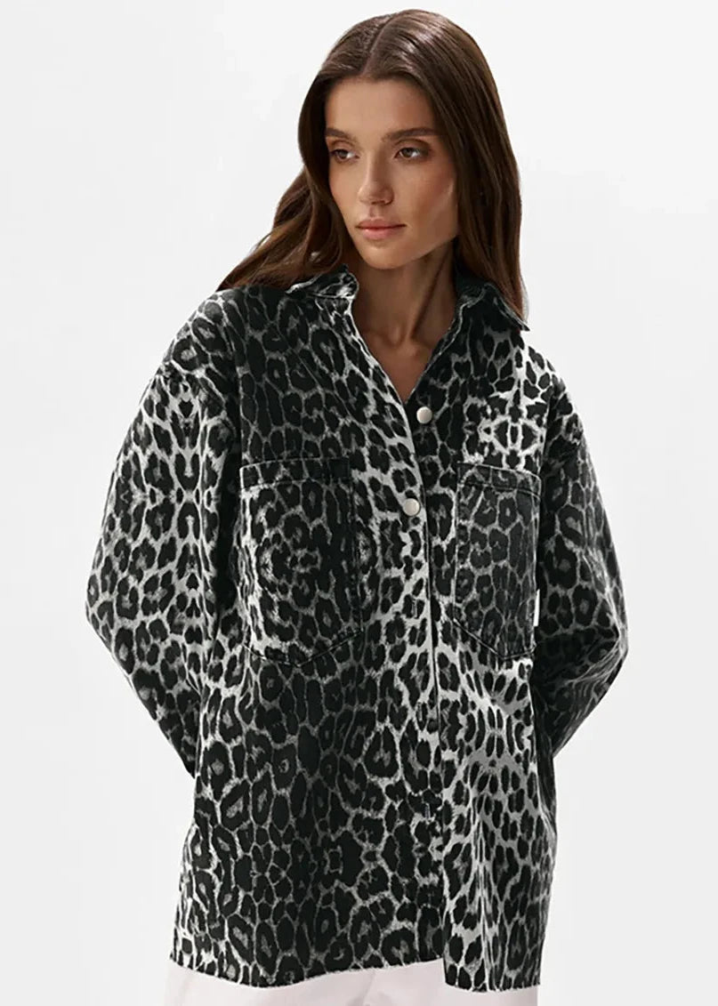 Luipaardprint katoenen oversized jack