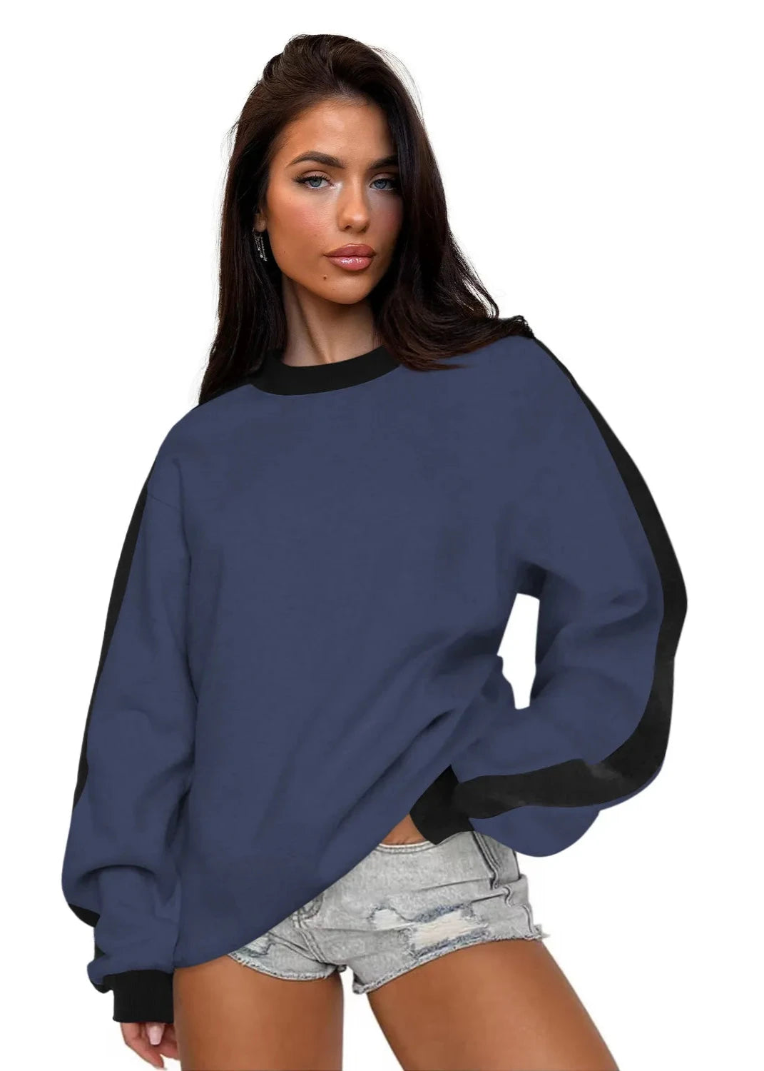 Contrast Color Round Neck Loose Sweater