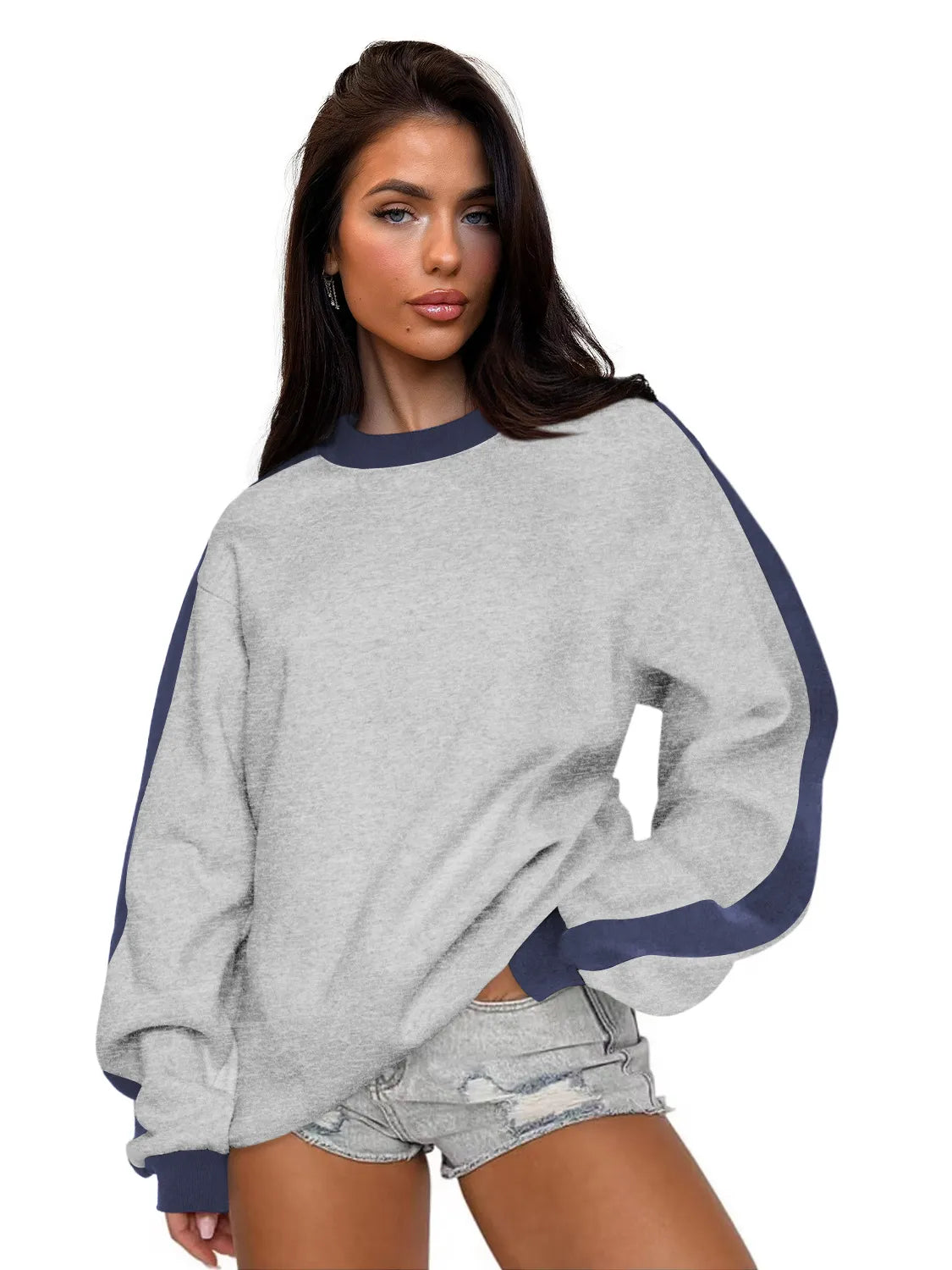 Contrast Color Round Neck Loose Sweater