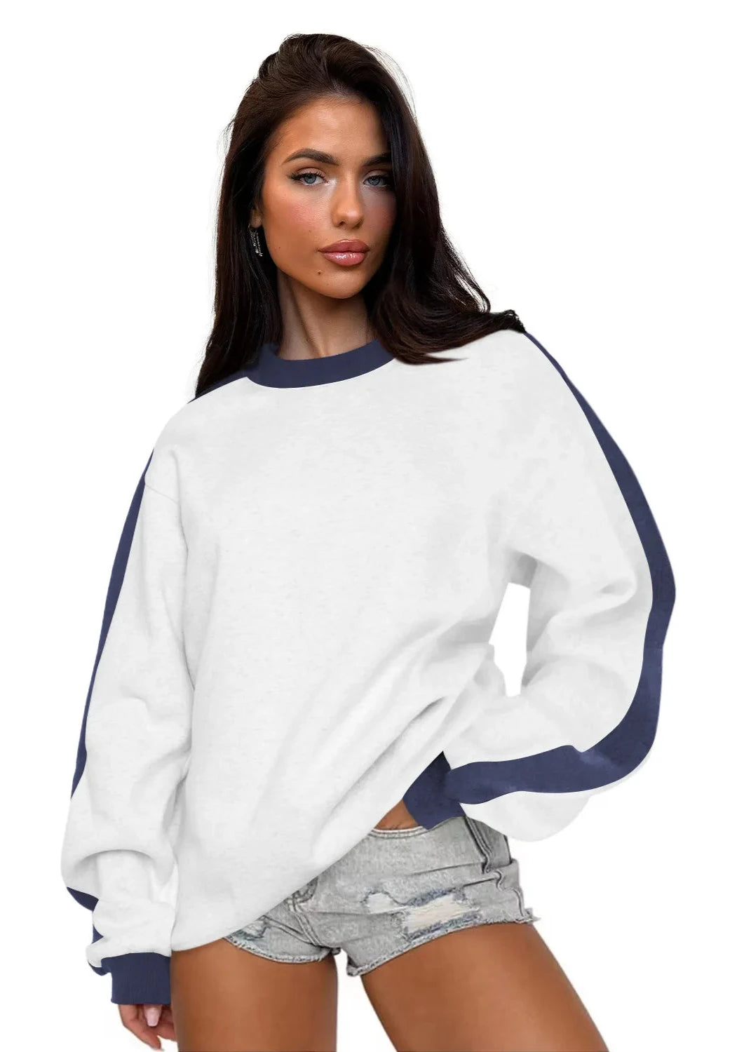 Contrast Color Round Neck Loose Sweater