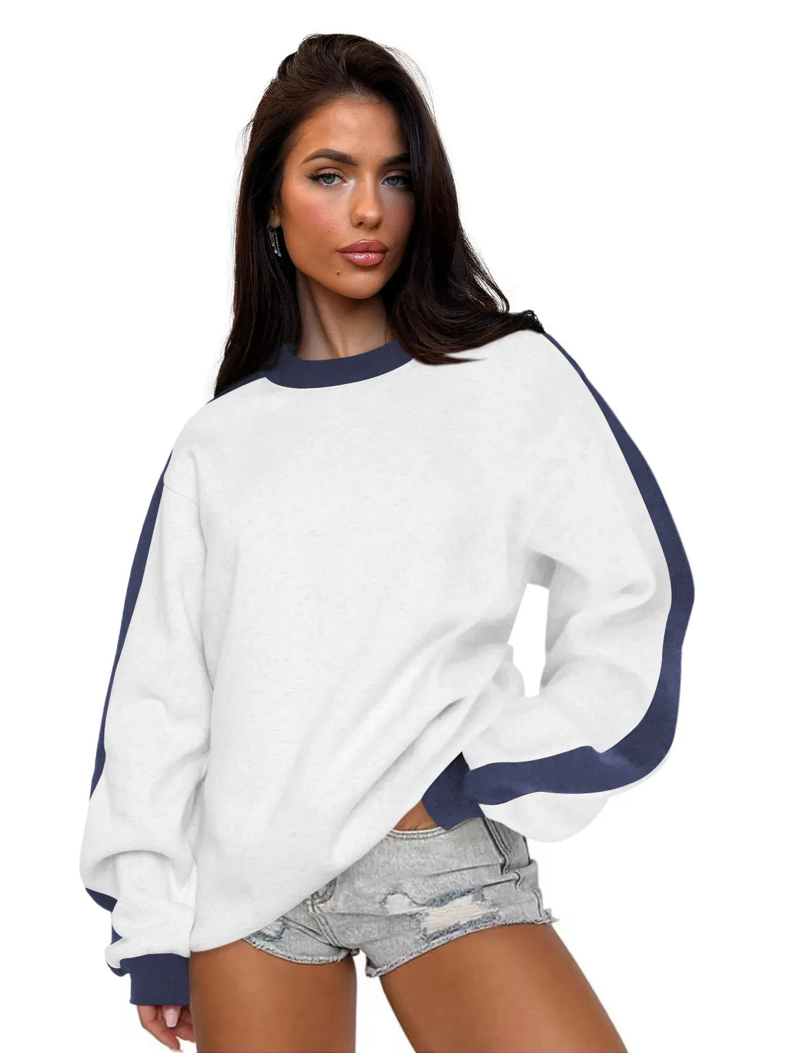 Contrast Color Round Neck Loose Sweater