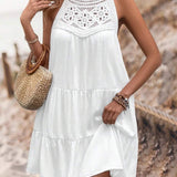 Amelia - Boho White Lace Mini Dress - VibeSoothe