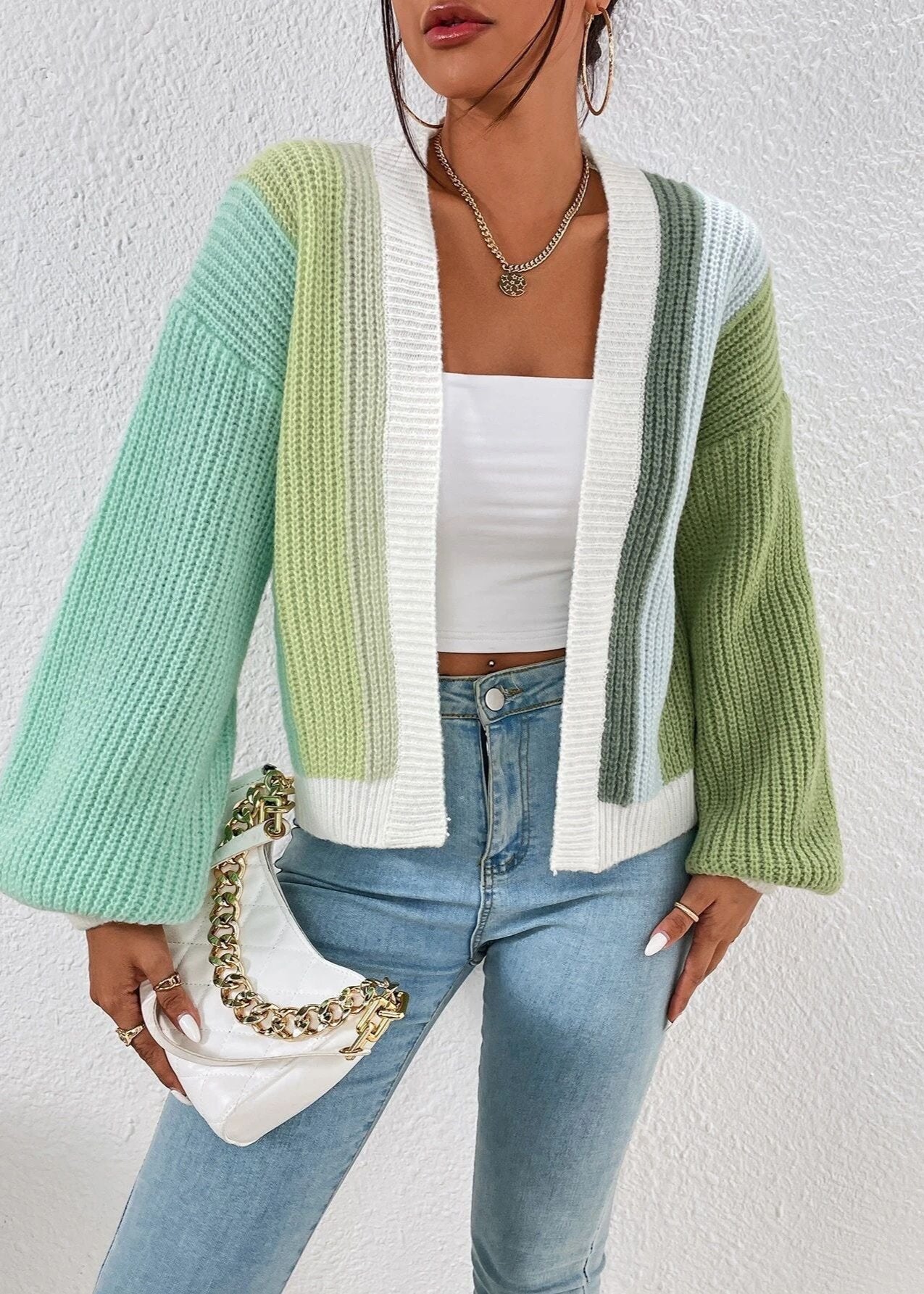 Colorblock Open Front Patchwork Cardigan