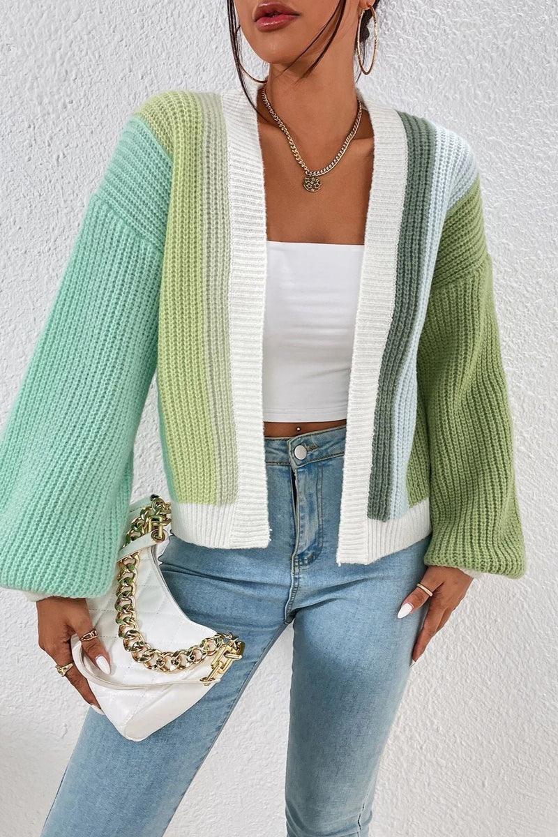 Colorblock Open Front Patchwork Cardigan